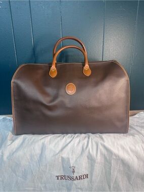 Vintage Brown Trussardi Collezione Crespo Boston Duffle Travel Bag Made In Italy